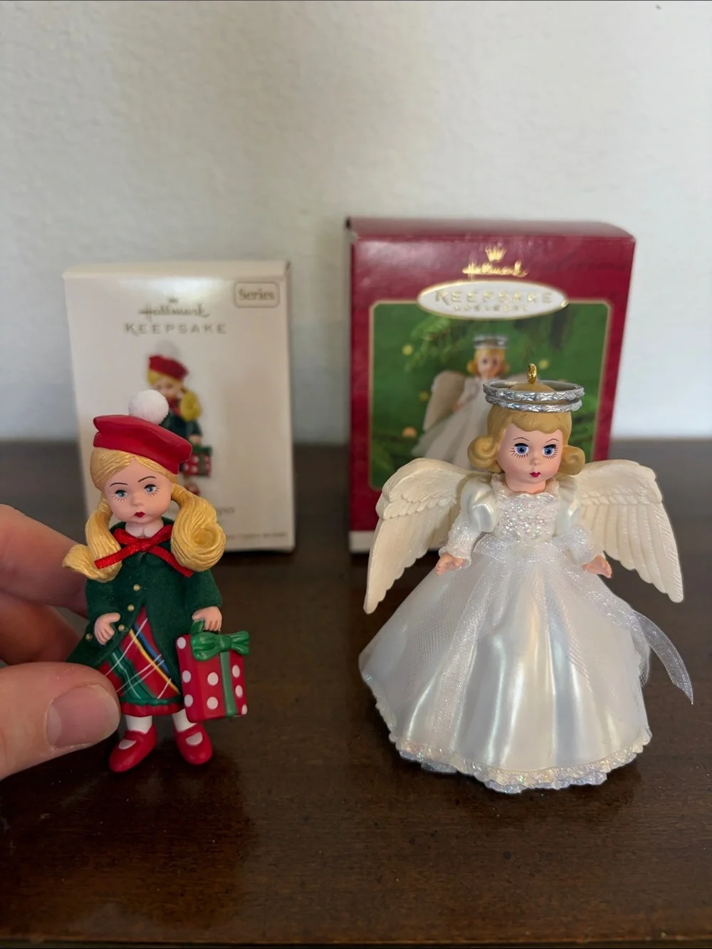 Hallmark Madame Alexander Twilight Angel and Green Plaid Shopper Girl Ornaments